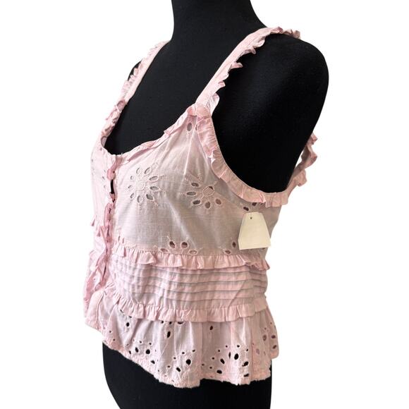 New TOPSHOP NORDSTROM Women's Pink Eyelet Pintuck Cami Top Size 8 - Picture 3 of 5